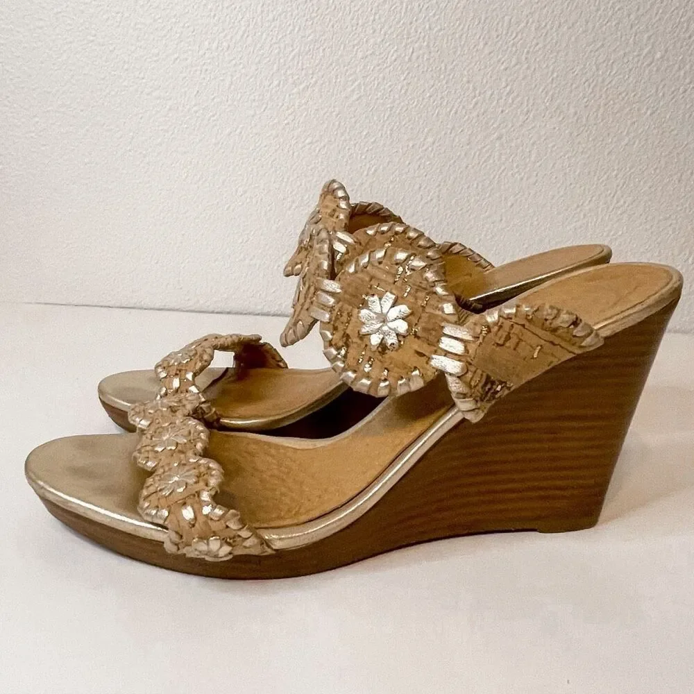 Jack Rogers Luccia Cork Metallic Wedge Sandal Size 9